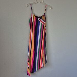 Bar III Multicolor Striped Asymmetrical Slip Dress